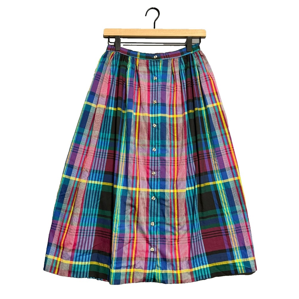 Vintage 80s 90s Cheryl Tiegs Plaid Midi Skirt Size 10 Cottagecore Retro Twee USA